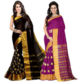 Bhuwal fashion Multicoloured Poly Cotton Silk saree Combos (Combo Of 2) combo237