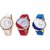 Mxre Round Dial Black  Blue  Red Leather Strap Analog Watch For Women