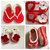Four Hand made woolen baby booties in red and white color