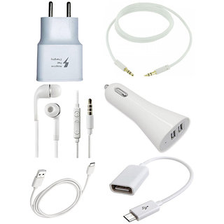 Combo of Car Charger, USB Charger, OTG, Data Cable, Earphone And Aux Cable