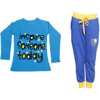 IndiWeaves Girls Combo Pack 2 (Pack of 1 Full Sleeves T-Shirts and 1 Lowers/Track Pant )Multicolor