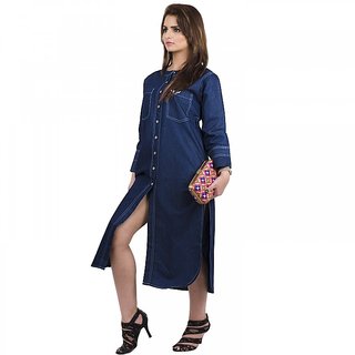 Buy Branded Original Denim 44 inches Long Dress Front and Side Slit ...