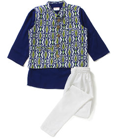Printed Cotton Jacket Blue Kurta and Churidar Set