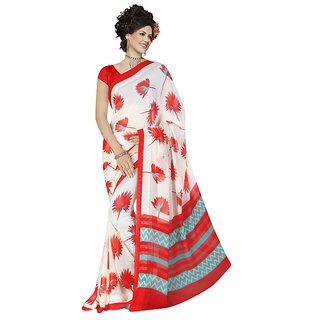 RK FASHIONS Beige Georgette Party Wear Printed Saree With Unstitched Blouse - RK227112