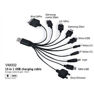 2 Pieces Universal 10 In 1 Usb Data Cable And Car Mobile Charger
