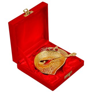 Gold Plated Mango Shaped Brass Bowl With Spoon For Gift