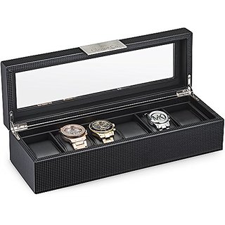 Buy Watch Box for Men - 6 Slot Luxury Carbon Fiber Design Mens Display ...