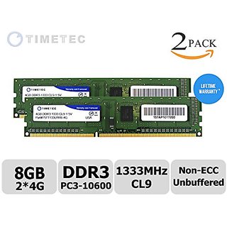                      Timetec  (P/N 75TT133U1R8-4G) 8GB Kit (2*4GB) Single Rank 1333MHz DDR3 (PC3-10600) Non-ECC Unbuffered CL9 240-Pin UDIMM 1Rx8 512x8 1.5V Desktop PC Computer Memory Ram Module Upgrade (8GB Kit (2*4GB))                                              