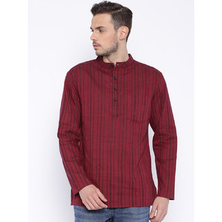 Buy Khadi Maroon Striped Short Kurta For Men Online Get 33 Off