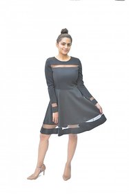 Jharjhar Black Self Design Fit & Flare Dress For Women