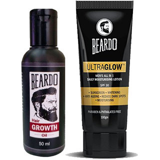 Beardo Beard And Hair Growth Oil 50ml And Beardo Ultraglow Face Lotion For Men 100g Combo