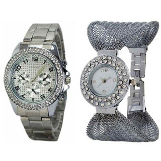 Buy Paidu Silver and Fency Zulla Silver Couple Analog Watches for Men ...