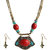 Beadside by JewelMaze Red Beads Antique Gold Necklace set-FAA0100