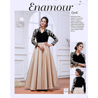 Satguru cream black long party wear gown