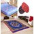 SNS COMBO OF QUILTED CARPET WITH BLUE FLORLAL DOUBLE BED SHEET  2 DOOR MATS