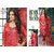 D Style RED Cotton Priented Semi- Stitched Suits For Women's