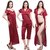 Bombshell Womens Satin Nightwear Set of 6 Pcs Nighty, Wrap Gown, Top, Capri , Bra And Thong