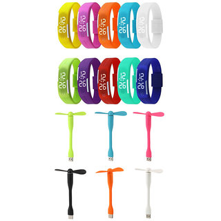 LED Waterproof Jelly Digital Watch with Flexible USB Fan