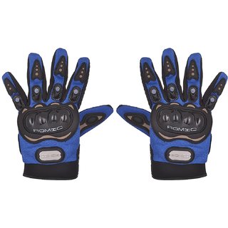 Romic Leather Motorcycle Full Gloves (Blue, Large)