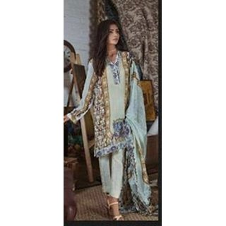 Butter crepe digital printed shirt and dupatta in Light green color