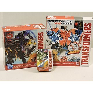 Transformers Age of Extinction Construct-Bots Dinobot Warriors Autobot Drift & Roughneck Dino Action Figure, 150 Piece 3D Jigsaw Puzzle, & 50 Piece