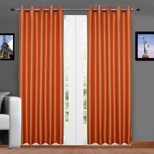 Buy Pair Of Orange Faux Silk Dupioni Curtains Eyelet Top 102