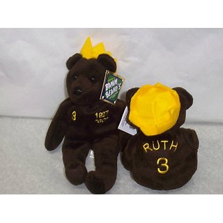 Babe Ruth #3 Chocolate Colored Bear with Crown Salvinos Bamm Beanos 