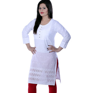 Buy White Solid Chicken Cotton Kurti With Button Online @ ₹599 from ...