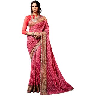RK FASHIONS Pink Chiffon Party Wear Printed Saree With Unstitched Blouse - RK227732