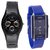 Rosra Black Men and KAWA Blue Women Watches Couple for Men and Women