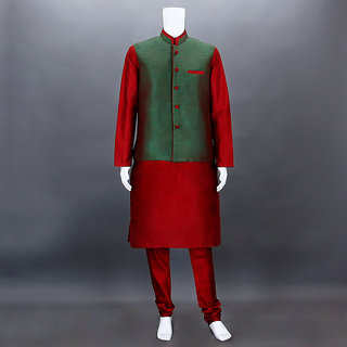green kurta pajama with jacket