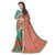 CRAZYDDEAL Green  Orange Georgette Embroidered Saree With Blouse