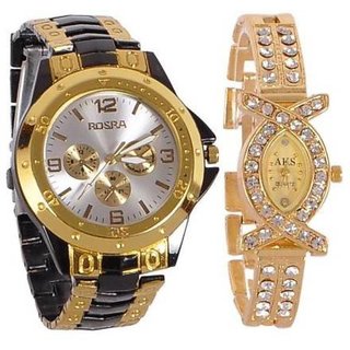 TRUE CHOICE NEW BRAND Rosra couple watches for menwomen bk/gd +x