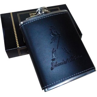 Kudos Stainless Steel And Stitched Leather Hip Flask 7 Oz (200Ml), Johnnie Walker ( pack of 1)