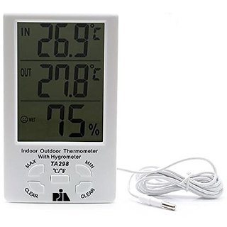 PIA INTERNATIONAL Digital Indoor/Outdoor Thermometer with Hygrometer LCD Display (BIG)