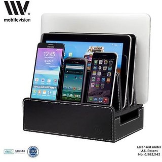 Mobilevision Charging Station Slim Black Faux Leather Executive Mobilevision Charging Station Slim Black Faux Leather Executive Stand And Docking Organizer For Multiple Devices Smartphones Tablets Laptops