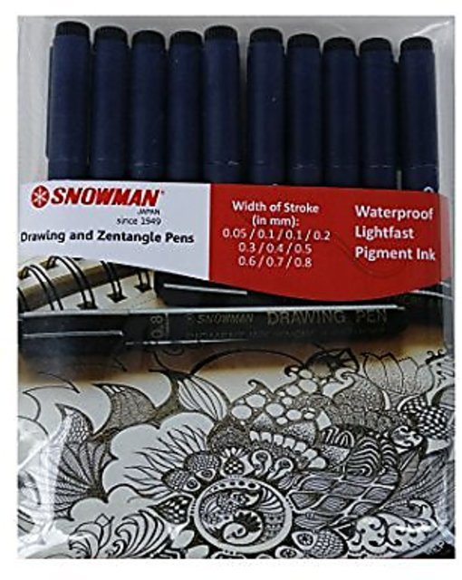 Snowman Drawing, Zentangle & Manga Pens - Black - 0.5 - Pack 3