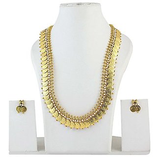 YouBella Long Traditional Maharani Pearl Temple Coin Necklace Set / Jewellery Set With Earrings For Women