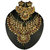 Kriaa by JewelMaze Gold Plated Austrian Stone Maroon And Green Pota Stone Necklace Set with Maang Tikka-AAA0535