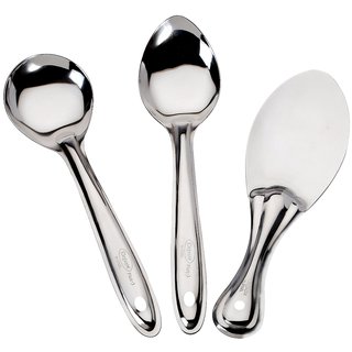 Elegante' Stainless Steel 3 Pcs Large Set Of Oval Server, Pan Server, Rice Palta