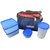 Topware Plastic 4 White Container Lunch box with  Red  Blue Carry Bag