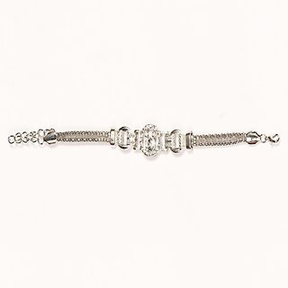 Urthn by JewelMaze Zinc Alloy Austrian Stone Silver Plated Adjustable Bracelet-AAB0312