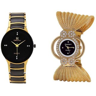 IIK Collection GoldenBlack Men And Glory Golden Fancy Zula Women Couple Analog Watches For Men And Women