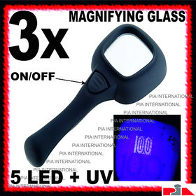 6 LED 3X 65mm Illuminated Magnifier Magnifying Glass + 1 UV Money Checker