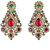 Mithya by JewelMaze Kundan Red And Green Austrian Stone Gold Plated Dangler Earrings-DAA0075