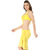 Impressive  3-Piece Yellow  Color  Ruffled Neck  Sarong Set With Matching Boyleg Bottom