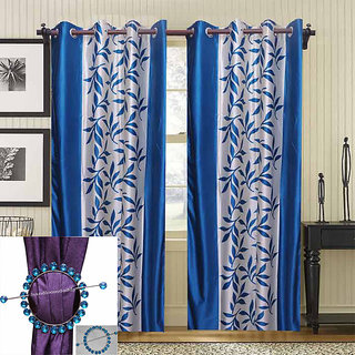 Combo Pack Of 2 Kolaweri Curtain With 2 Curtain Holder - Blue