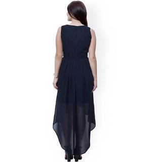 Buy Indicot Black Georgette High Low Asymmetric Women Party Wear Long Plain One Piece Dress Online 799 From Shopclues
