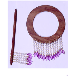 Beautiful Round Shape Curtain Wooden Lock (set Of 2 ) Purple Beads