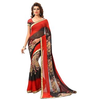 RK FASHIONS Red Georgette Party Wear Printed Saree With Unstitched Blouse - RK234292